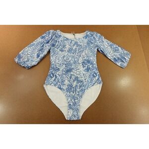 CVRGE Womens Size Small Blue Wedgewood Bloom Puff Sleeve Capri Bodysuit NWT